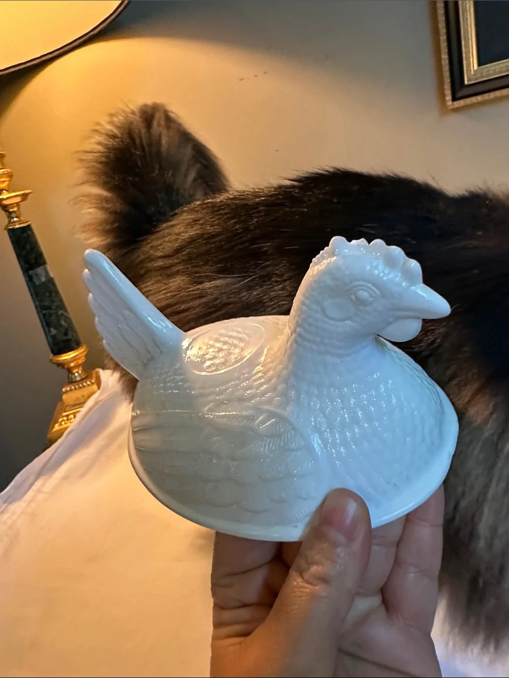 Glass milk Hen Covered Dish Decorative Serving Piece only top
